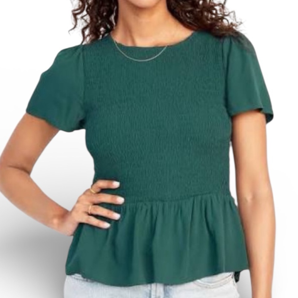 Old Navy Teal Smocked Peplum Flutter Sleeve Top XS